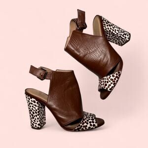 Anthropologie brown leather block heels